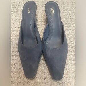 Zara denim blue suede mules